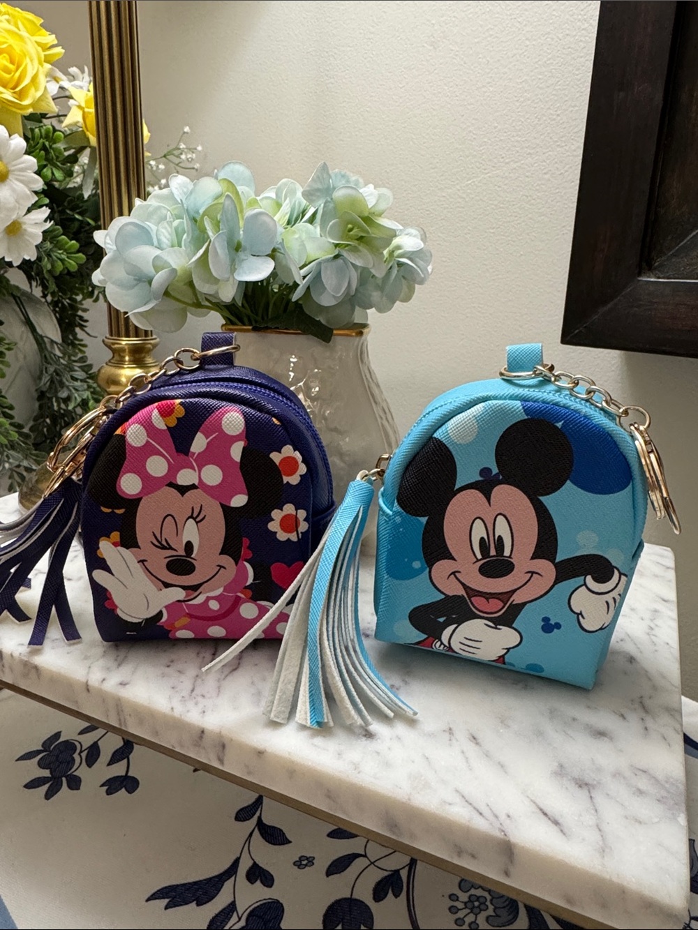 Disney Kids Minnie & Mickey Mini Backpack Bag Charm/Keychain Purple & Blue NWOT